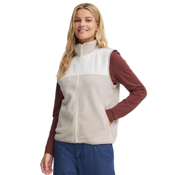 Fransa fleecevest i lys beige og creme med lynl�s