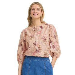 Fransa beige skjorte med blomsterprint og 3/4-lange �rmer