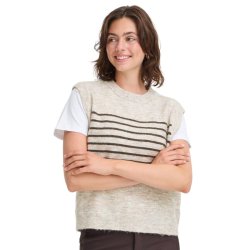 Fransa cremefarvet strikvest med brune striber