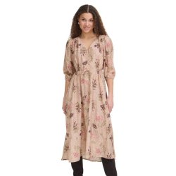 Fransa beige maxikjole med blomsterprint og bindeb�nd i taljen