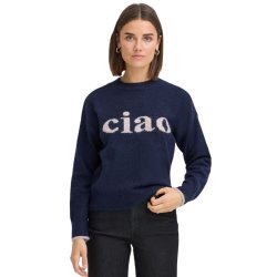 M�rkebl� Fransa pullover med lyst Ciao-motiv foran