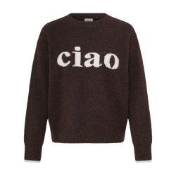 Brun Fransa pullover med lyst Ciao-motiv