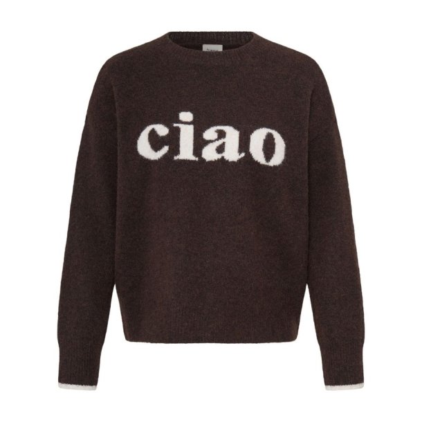 Brun Fransa pullover med lyst Ciao-motiv