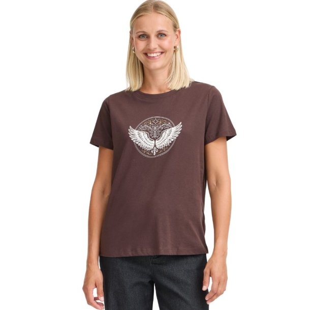 Fransa T-shirt i st�vet brun med lyst vingemotiv foran