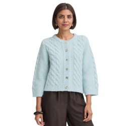 Fransa mintgr�n cardigan med kabelstrik, rund hals og dekorative knapper &ndash; 20618476