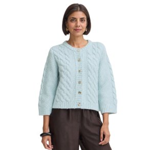 Fransa mintgr�n cardigan med kabelstrik, rund hals og dekorative knapper &ndash; 20618476