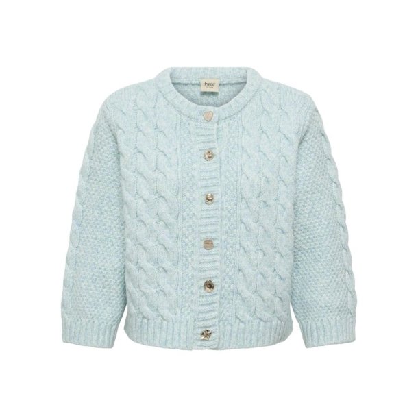 Fransa mintgr�n cardigan med kabelstrik, rund hals og dekorative knapper &ndash; 20618476
