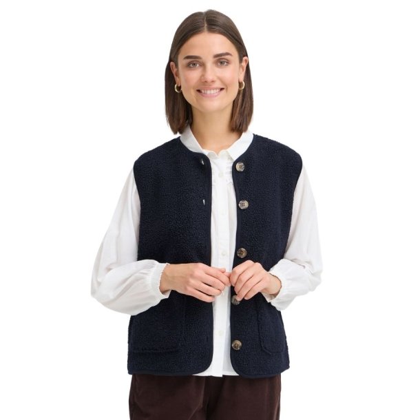 M�rkebl� Fransa vest med knapper og store lommer