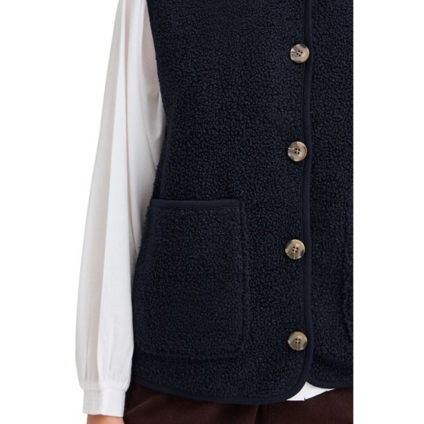 M�rkebl� Fransa vest med knapper og store lommer