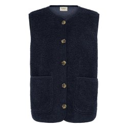 M�rkebl� Fransa vest med knapper og store lommer