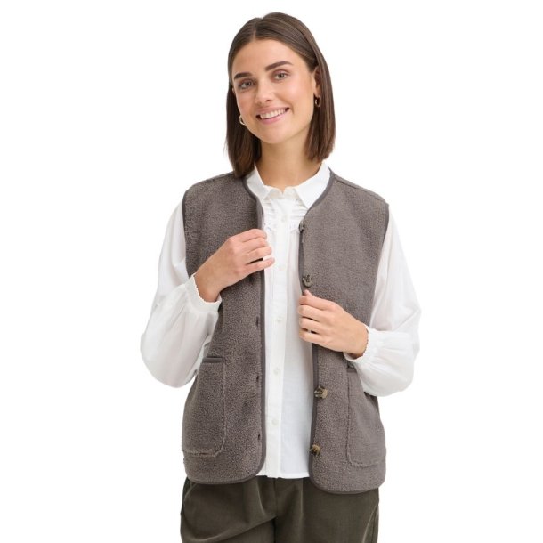 Taupe Fransa vest med knapper og store lommer