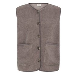 Taupe Fransa vest med knapper og store lommer
