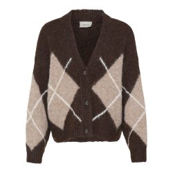 Fransa brun cardigan med beige og creme tern