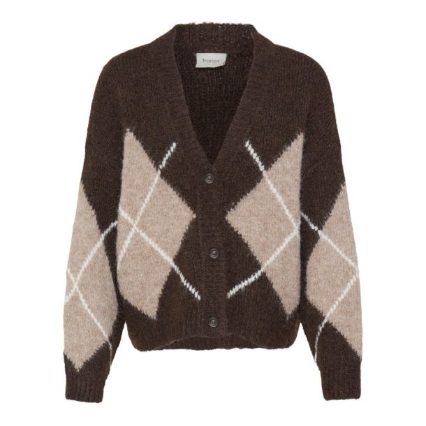 Fransa brun cardigan med beige og creme tern