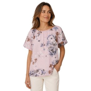 Fransa rosa bomuldsbluse med blomsterprint og korte �rmer
