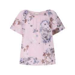 Fransa rosa bomuldsbluse med blomsterprint og korte �rmer