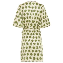 Smashed Lemon kjole creme med gr�nt m�nster og bindeb�lte