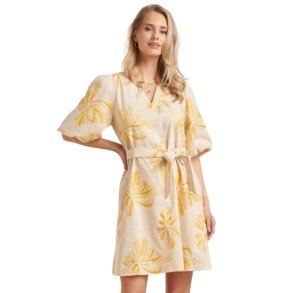 sand kjole med gule broderede blomster dame
