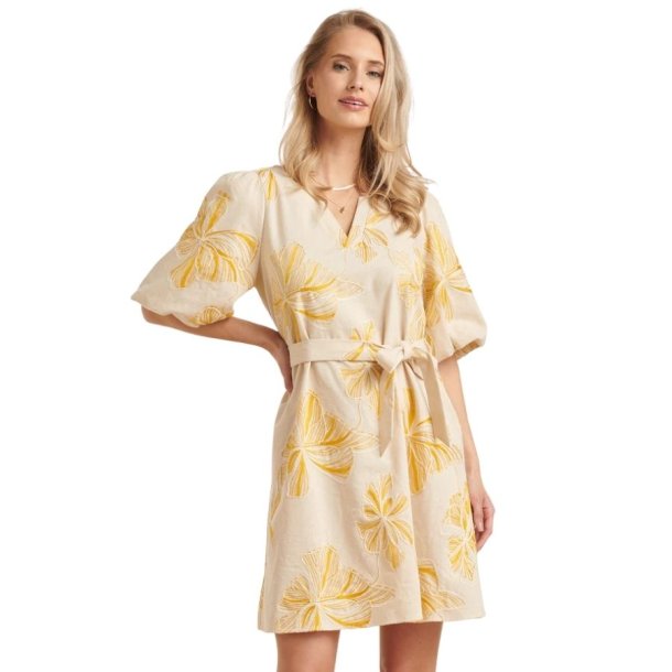 sand kjole med gule broderede blomster dame