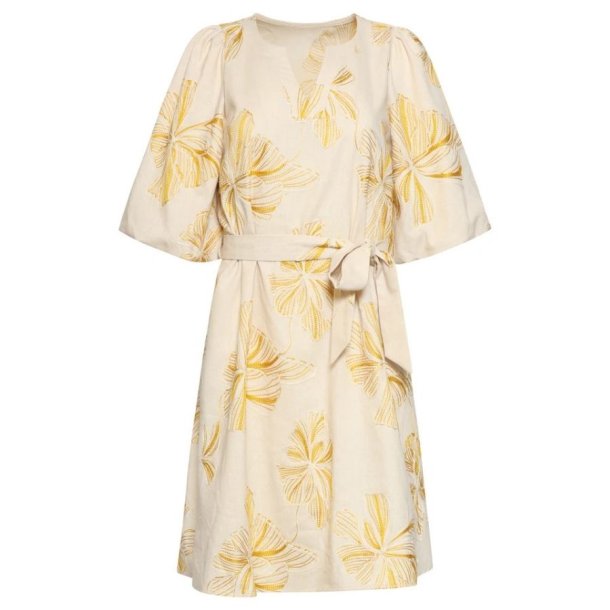sand kjole med gule broderede blomster dame