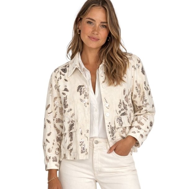 Smashed Lemon beige jakke med pailletter