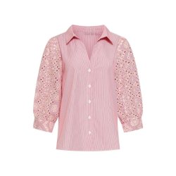 Smashed Lemon r�d stribet skjorte med broderede �rmer