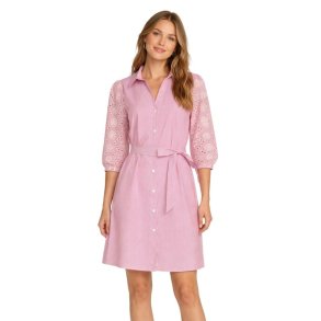 Smashed Lemon r�d stribet skjortekjole med broderede �rmer