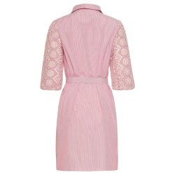 Smashed Lemon r�d stribet skjortekjole med broderede �rmer