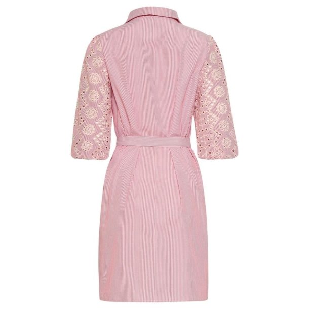 Smashed Lemon r�d stribet skjortekjole med broderede �rmer