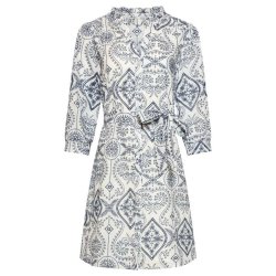 Smashed Lemon skjortekjole hvid med bl�t m�nster og bindeb�lte