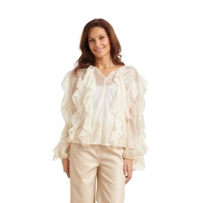 Smashed Lemon cremefarvet bluse med fl�ser og lange �rmer