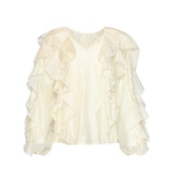 Smashed Lemon cremefarvet bluse med fl�ser og lange �rmer