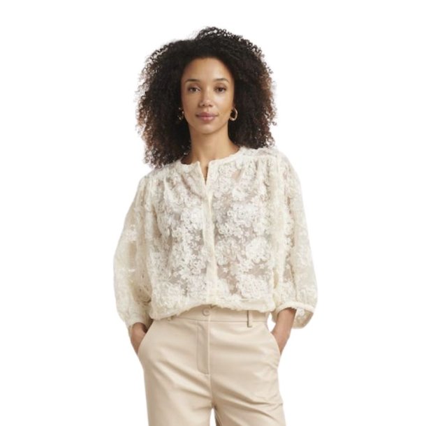 Smashed Lemon offwhite skjorte med 3D-blomster