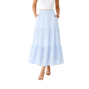 Soulmate lysebl� nederdel i bomuld med broderede detaljer