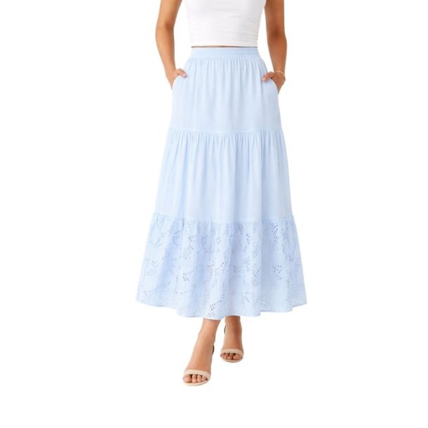 Soulmate lysebl� nederdel i bomuld med broderede detaljer