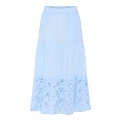 Soulmate lysebl� nederdel i bomuld med broderede detaljer