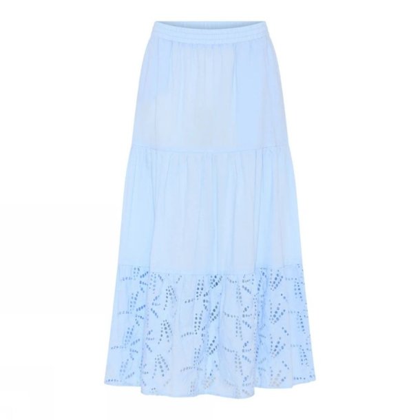Soulmate lysebl� nederdel i bomuld med broderede detaljer