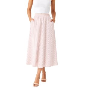 Soulmate nederdel med rosa striber og elastisk talje