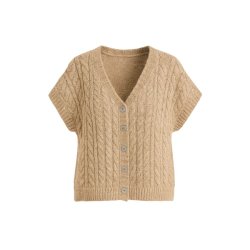 Beige Lea & Luc kabelstrikket vest med knapper