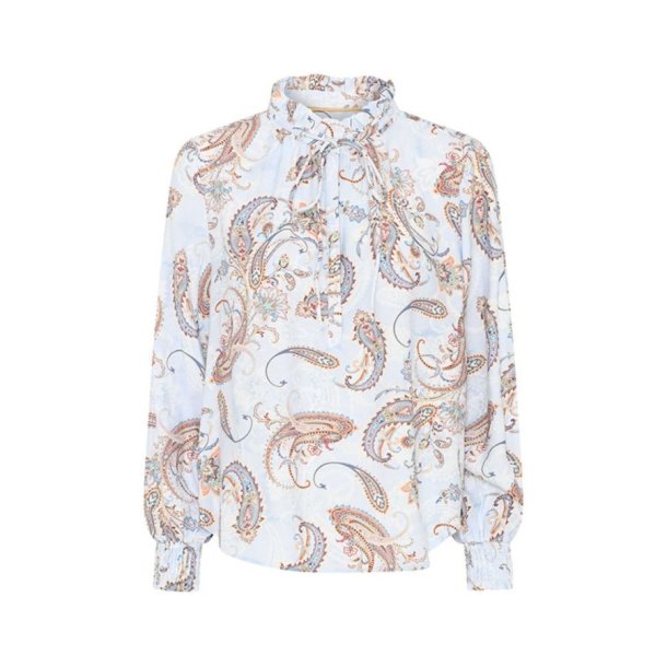 Soulmate lysebl� bluse med paisleym�nster og bindeb�nd
