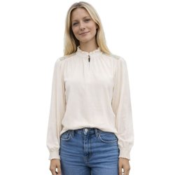 Soulmate creme bluse i viskose med lange �rmer