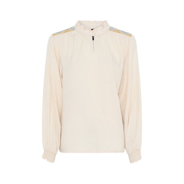 Soulmate creme bluse i viskose med lange �rmer