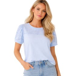 Soulmate Lotti lysebl� bluse i bomuld med broderede detaljer