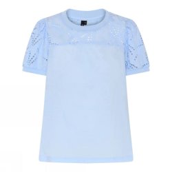 Soulmate Lotti lysebl� bluse i bomuld med broderede detaljer