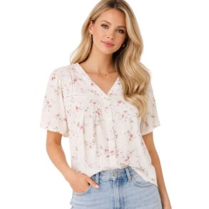 Soulmate Annis bluse i creme med blomsterprint og V-udsk�ring