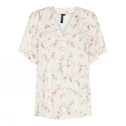 Soulmate Annis bluse i creme med blomsterprint og V-udsk�ring