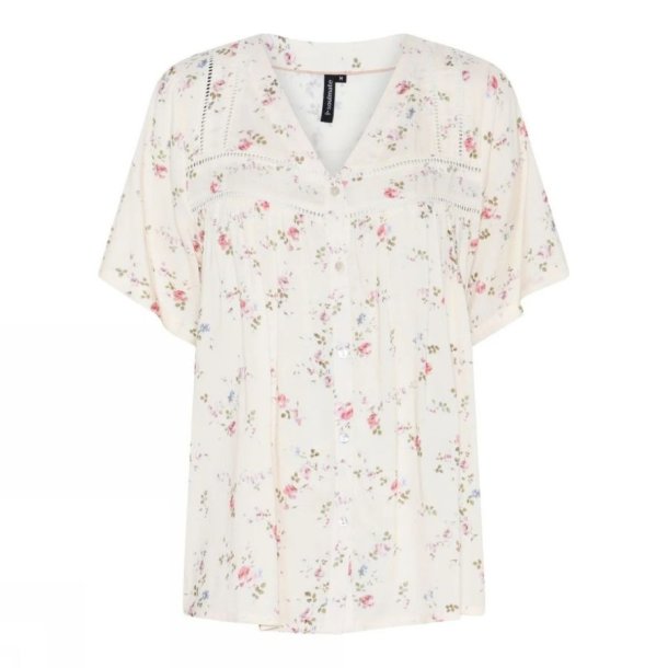 Soulmate Annis bluse i creme med blomsterprint og V-udsk�ring