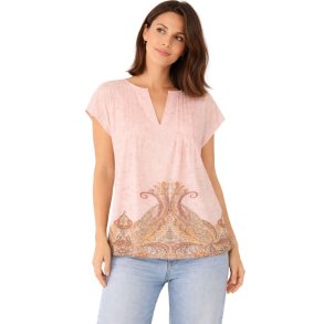 Soulmate Zimba bluse i rosa med dekorativt print og V-udsk�ring