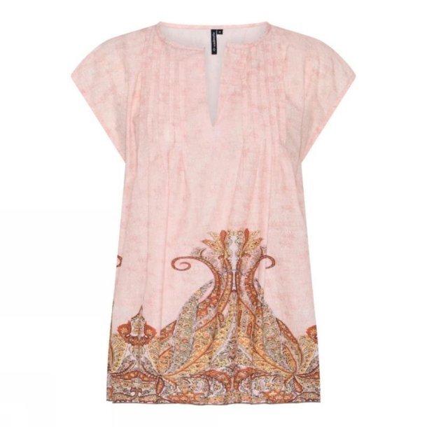 Soulmate Zimba bluse i rosa med dekorativt print og V-udsk�ring