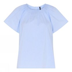 Soulmate lysebl� bluse med striber og rund hals